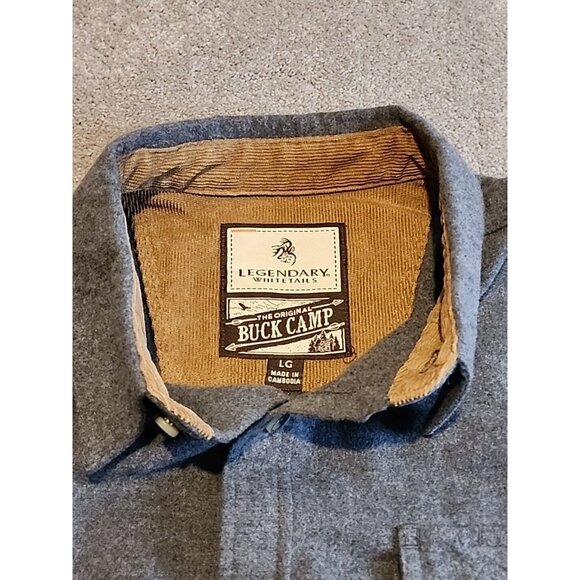 Legendary Whitetails Shirt Sz. L Gray The Original Buck Camp Corduroy Cuff - Picture 3 of 9